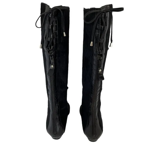 Migliorini Black Calf Hair Boots with Leather Toe Size 8 M