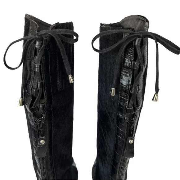 Migliorini Black Calf Hair Boots with Leather Toe Size 8 M
