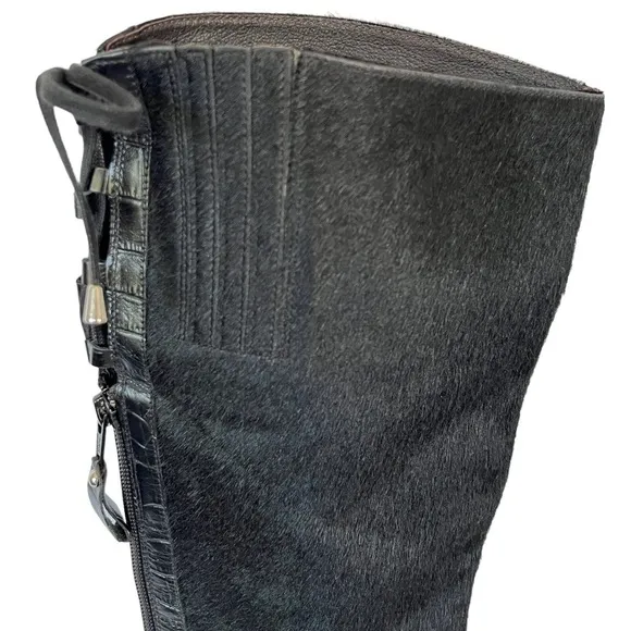 Migliorini Black Calf Hair Boots with Leather Toe Size 8 M
