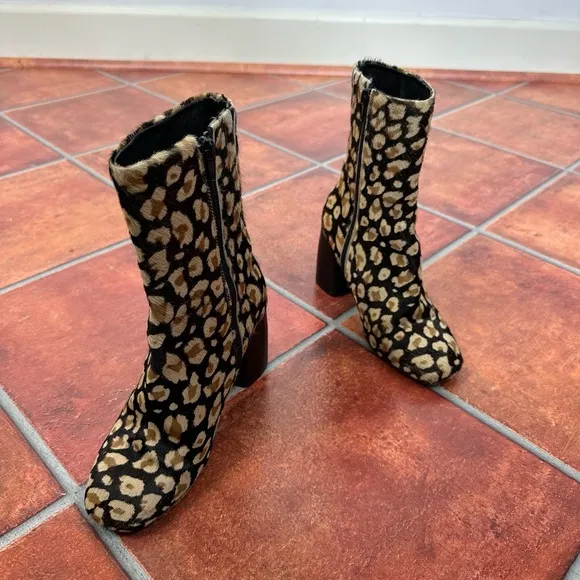 Miista London Calf Hair Animal Print Booties Size 35