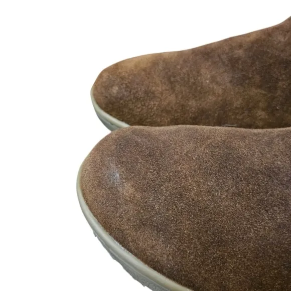 Minnetonka Boots Ankle Brown Suede Leather Faux Fur Cuff Lined Tread sz 7