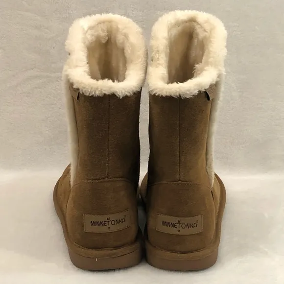 Minnetonka Chestnut Suede Winter Boots Faux Shearling Lining 85711 Womens Size 9