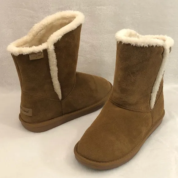 Minnetonka Chestnut Suede Winter Boots Faux Shearling Lining 85711 Womens Size 9
