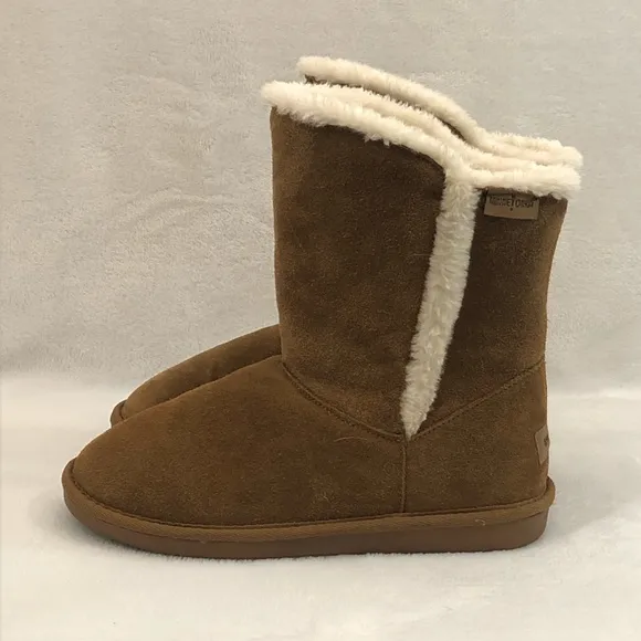 Minnetonka Chestnut Suede Winter Boots Faux Shearling Lining 85711 Womens Size 9
