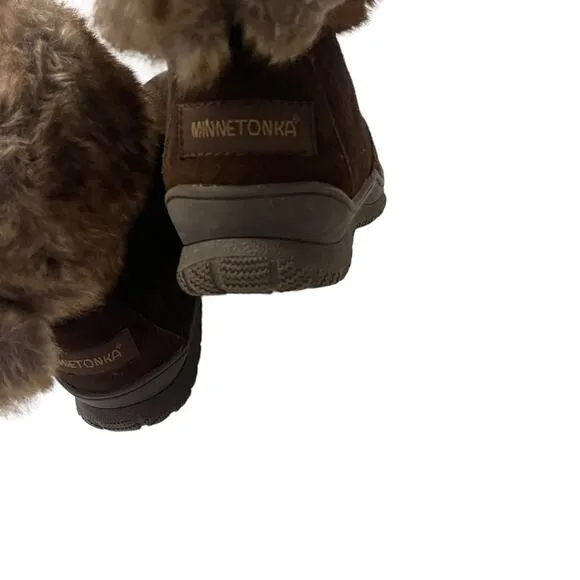 Minnetonka Somerville Women's Size 6M Suede Faux Fur Brown Booties Boots