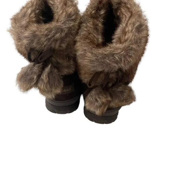 Minnetonka Somerville Women's Size 6M Suede Faux Fur Brown Booties Boots