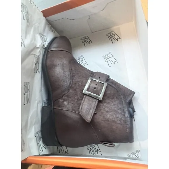 Miz Mooz Leather Buckled Ankle Boots Siggy Wide  Espresso Size 8 (39EU)
