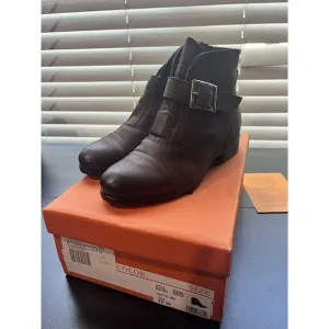 Miz Mooz Leather Buckled Ankle Boots Siggy Wide  Espresso Size 8 (39EU)