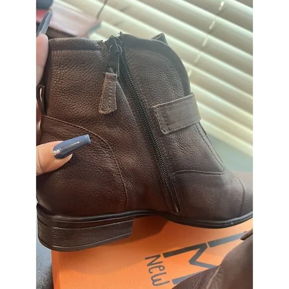 Miz Mooz Leather Buckled Ankle Boots Siggy Wide  Espresso Size 8 (39EU)