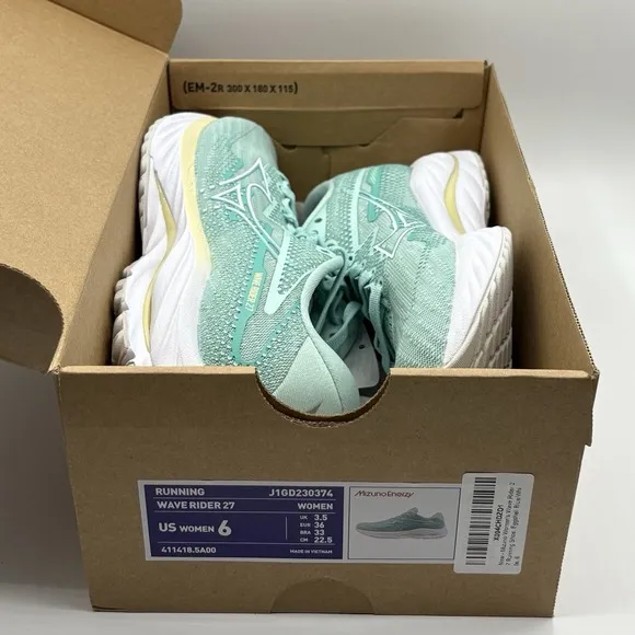 Mizuno Women's Wave Rider 27 EGGSHELL BLUE-WHITE Running Shoe Size 6