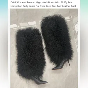 Mongolian lamb over the knee fur boots