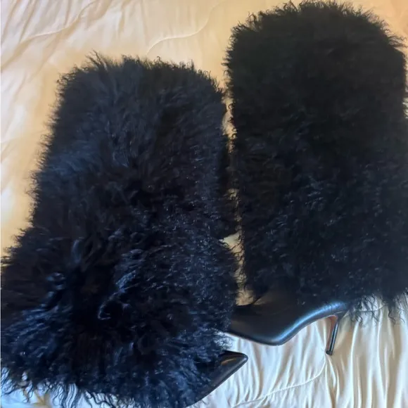 Mongolian lamb over the knee fur boots