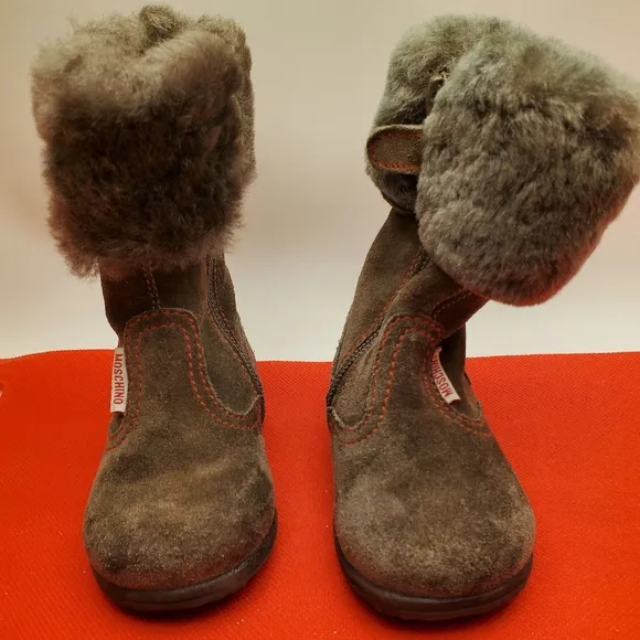 Moschino Baby Girl Suede Brown Boots Size 20