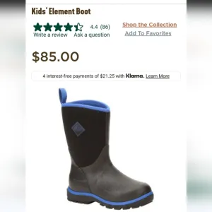 Muck Element Kids Waterproof Fleece Lined Boots Size US 1