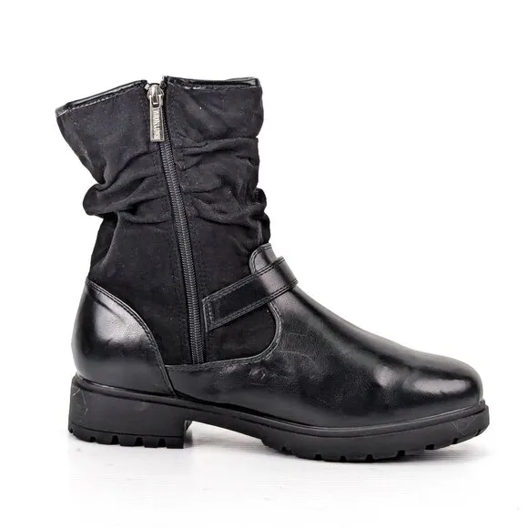 Muklukz Women Sabrina Black Fabric Wide Fit Moto Buckle Strap Boots sz 9W
