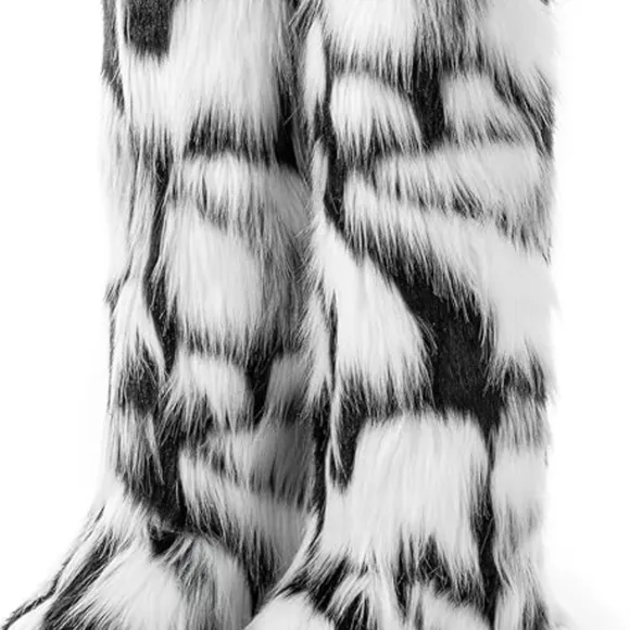 Muliti colored faux fur knee boots