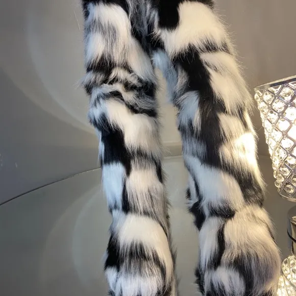Muliti colored faux fur knee boots