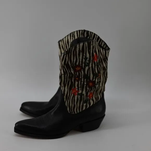 Naked Feet Cowboy Western Boots Womens 8M Fur Zebra Floral
