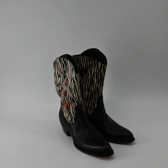 Naked Feet Cowboy Western Boots Womens 8M Fur Zebra Floral