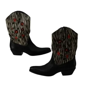 Naked Feet Cowboy Western Boots Womens 8M Fur Zebra Floral