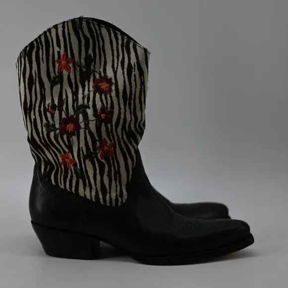 Naked Feet Cowboy Western Boots Womens 8M Fur Zebra Floral