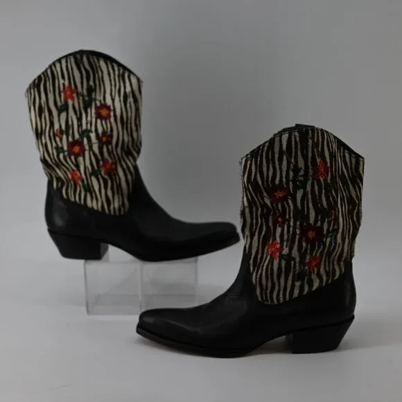 Naked Feet Cowboy Western Boots Womens 8M Fur Zebra Floral