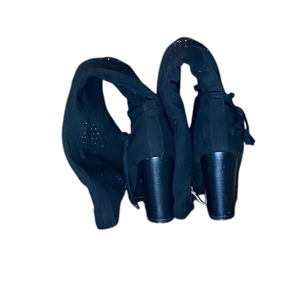 Nancy Li‎ Knee High Black Faux Suede Rhinestone 3in Heel Boots Size 7