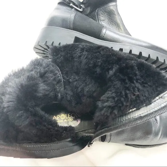 Napoleoni Italy black leather suede boots fur 9 39