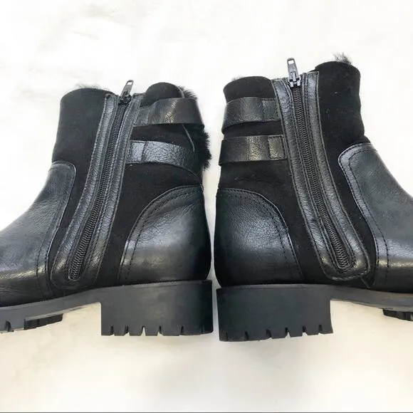 Napoleoni Italy black leather suede boots fur 9 39
