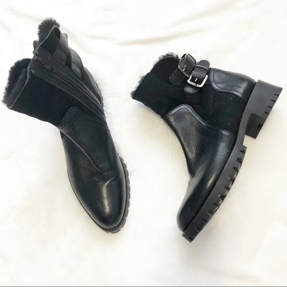 Napoleoni Italy black leather suede boots fur 9 39