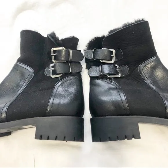 Napoleoni Italy black leather suede boots fur 9 39