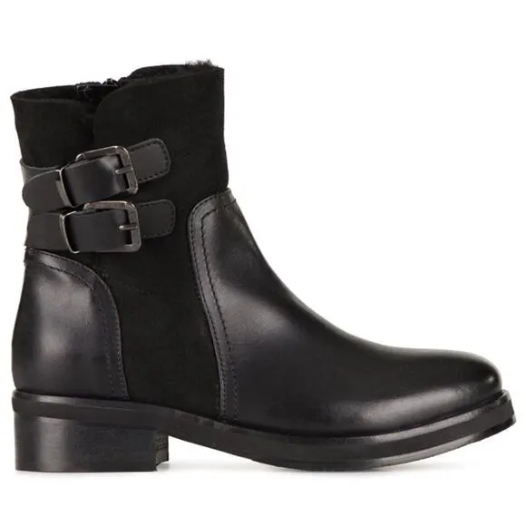 Napoleoni Italy black leather suede boots fur 9 39