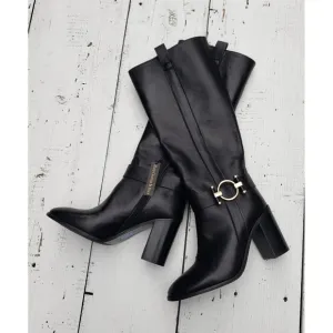 NAPOLEONI ITALY Handcrafted  Knee High Leather Boots Women Sz 7.5 / 38 Black NEW