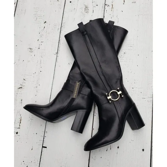 NAPOLEONI ITALY Handcrafted  Knee High Leather Boots Women Sz 7.5 / 38 Black NEW