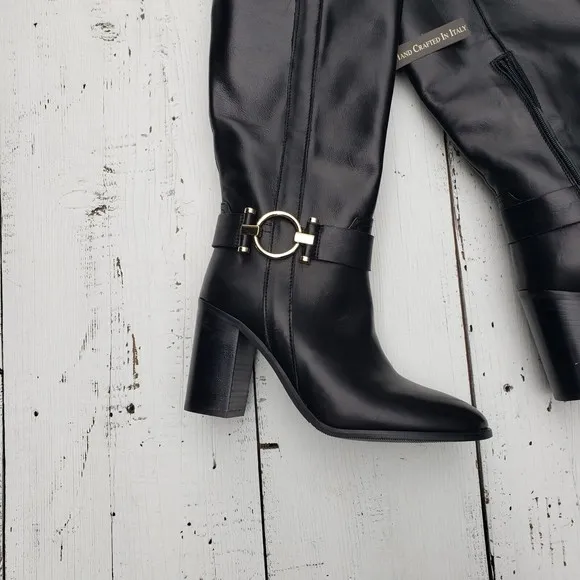 NAPOLEONI ITALY Handcrafted  Knee High Leather Boots Women Sz 7.5 / 38 Black NEW