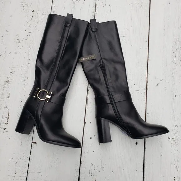 NAPOLEONI ITALY Handcrafted  Knee High Leather Boots Women Sz 7.5 / 38 Black NEW