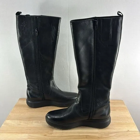 Naturalizer Torence Zipper Wedge Knee-High Boots- Black Leather- Size 6.5 M- NIB