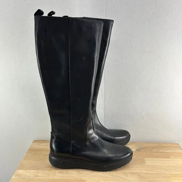 Naturalizer Torence Zipper Wedge Knee-High Boots- Black Leather- Size 6.5 M- NIB