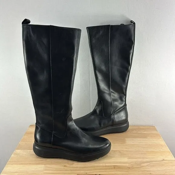 Naturalizer Torence Zipper Wedge Knee-High Boots- Black Leather- Size 6.5 M- NIB