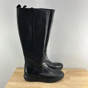 Naturalizer Torence Zipper Wedge Knee-High Boots- Black Leather- Size 6.5 M- NIB