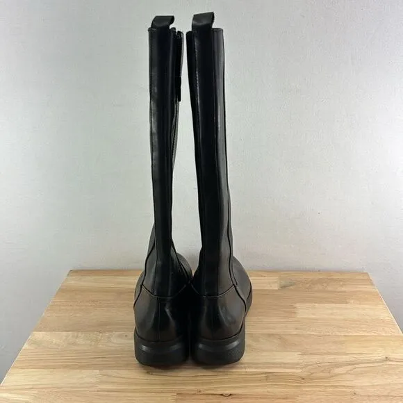 Naturalizer Torence Zipper Wedge Knee-High Boots- Black Leather- Size 6.5 M- NIB