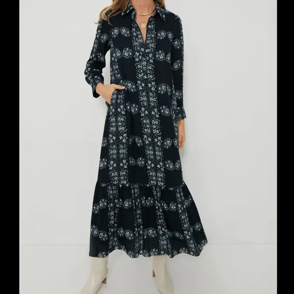 Navy Floral Miller Maxi Shirt Dress