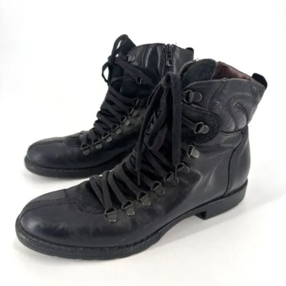 Nero Giardini Women's Leather Round Toe Zip Lace Up Ankle Boots Black Size 9