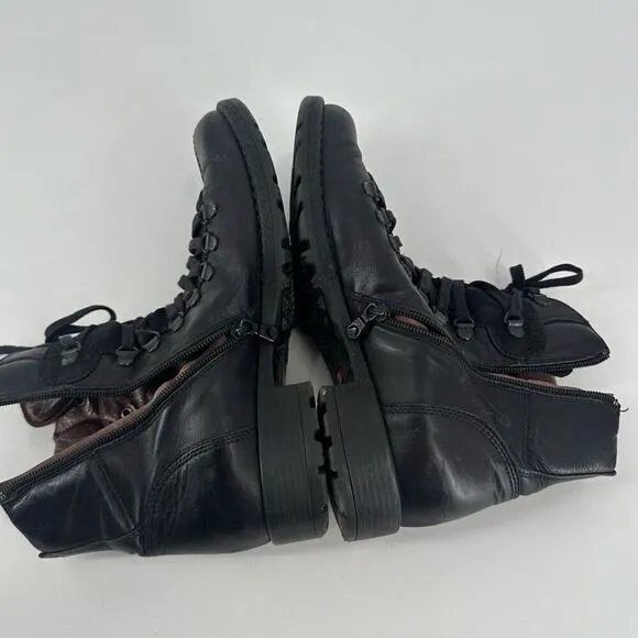Nero Giardini Women's Leather Round Toe Zip Lace Up Ankle Boots Black Size 9