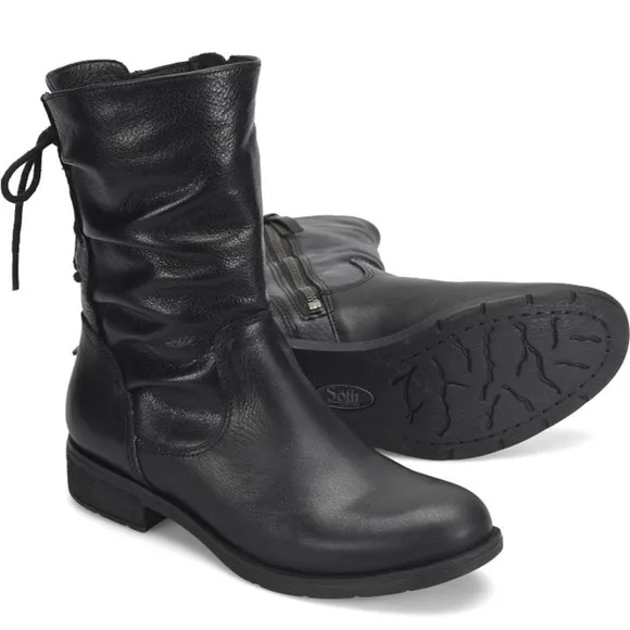 NEW $190 SOFFT Sharnell Black Leather Slouch Lace up low heel boots women size 6