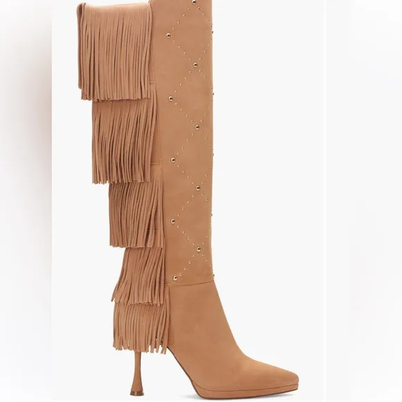 NEW $259 Vince Camuto Panaryaz Knee Heel Fringe western boots women size 8.5