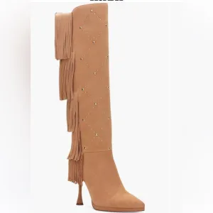 NEW $259 Vince Camuto Panaryaz Knee Heel Fringe western boots women size 8.5