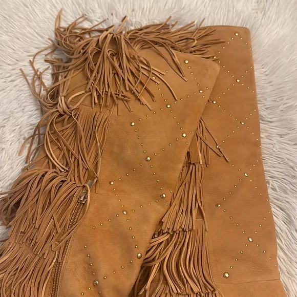 NEW $259 Vince Camuto Panaryaz Knee Heel Fringe western boots women size 8.5