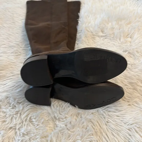 NEW $310 Calvin Klein Deedee 2 Dark brown knee high boots women size 6