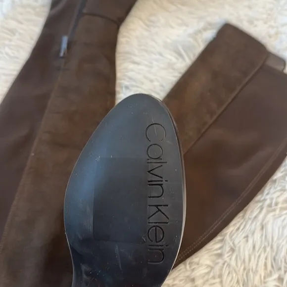 NEW $310 Calvin Klein Deedee 2 Dark brown knee high boots women size 6